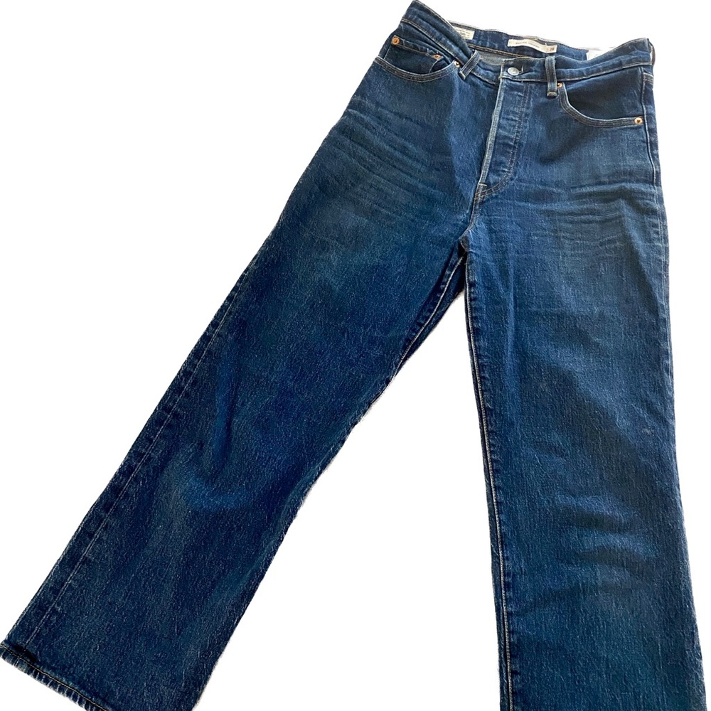 Size 28 Levis Ribcage Straight Button Fly jeans Rigid 27 crop wide